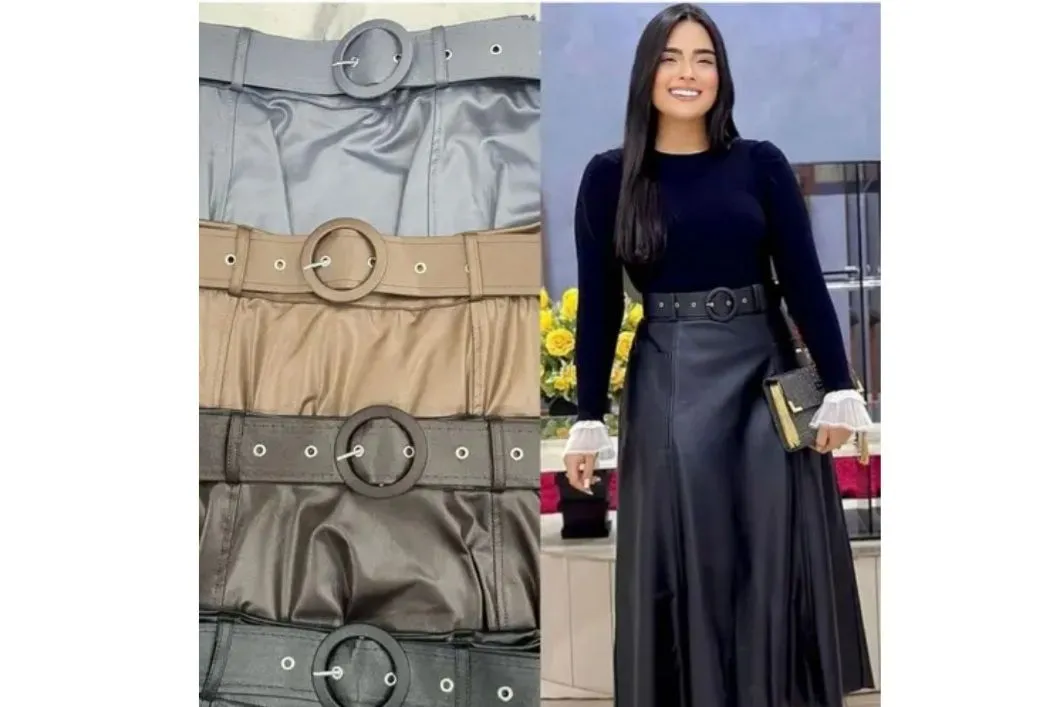 Saia midi com cinto estiloso
