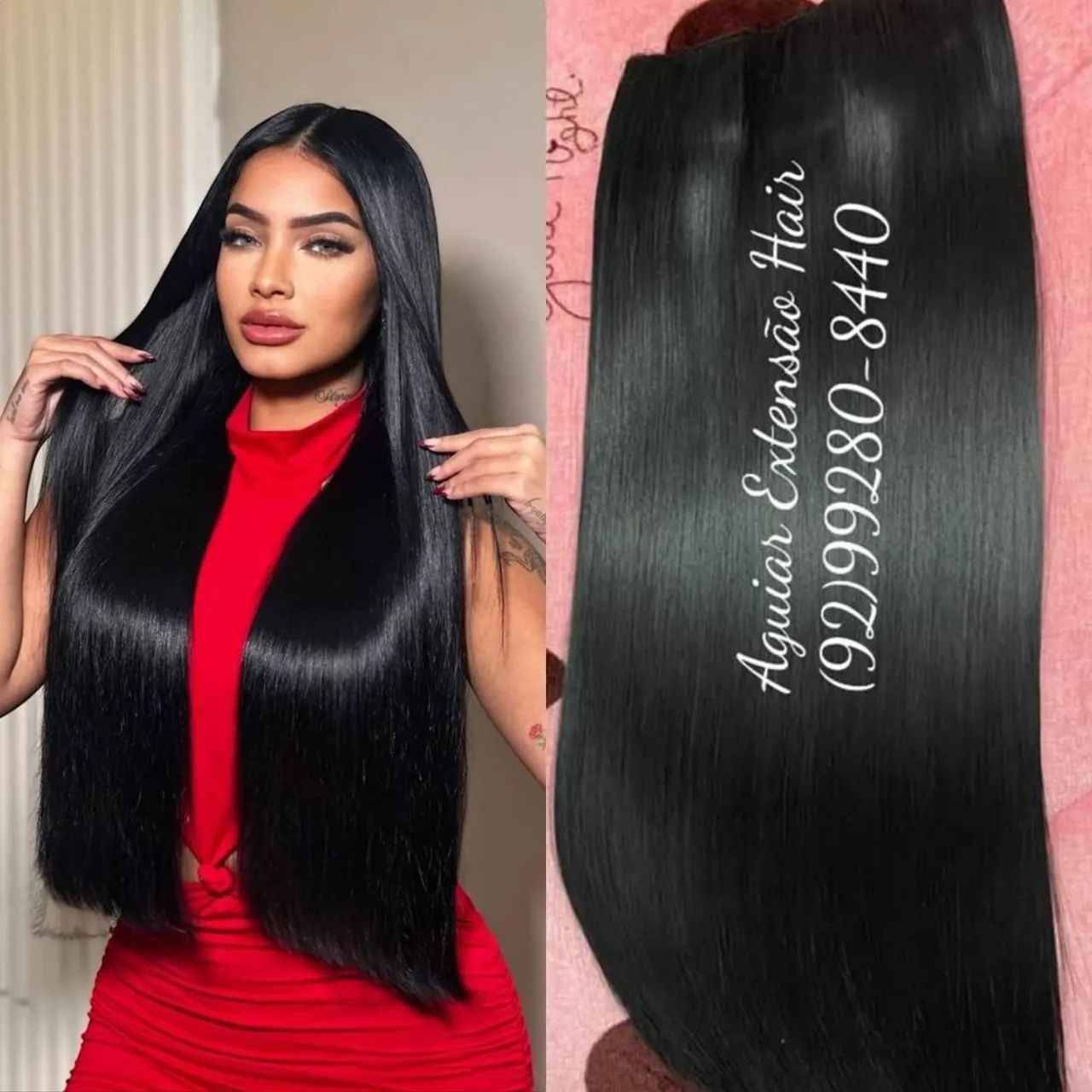Preto liso super longo Aplique tic-tac 