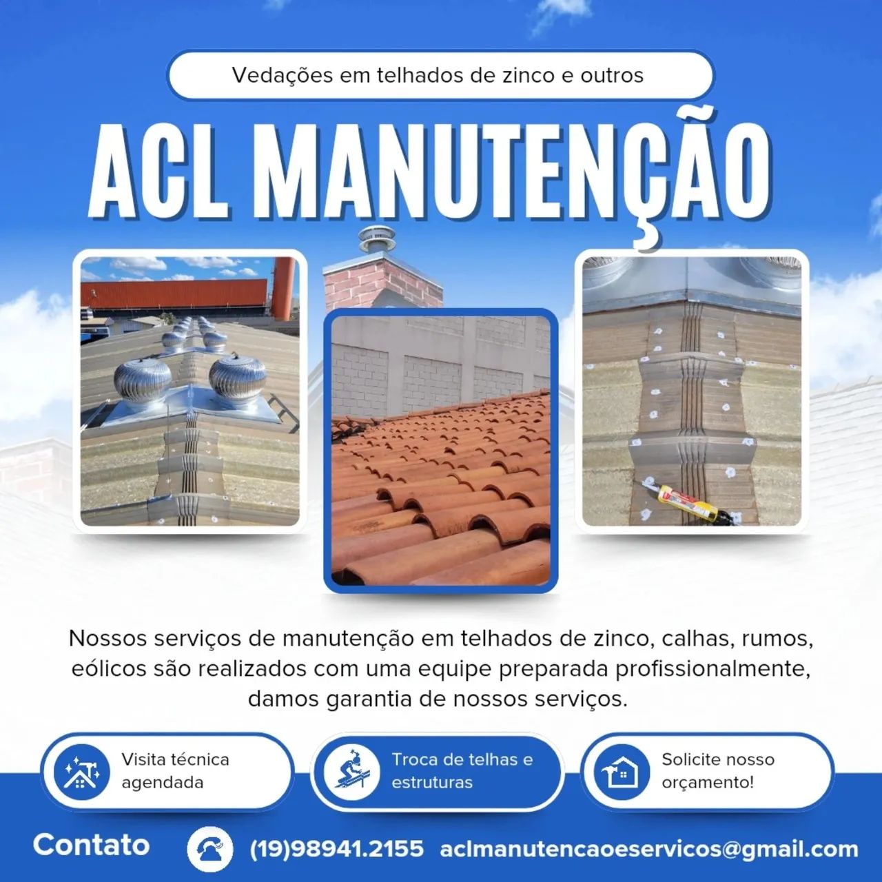 Manutenção de telhados de zinco, calhas e outros