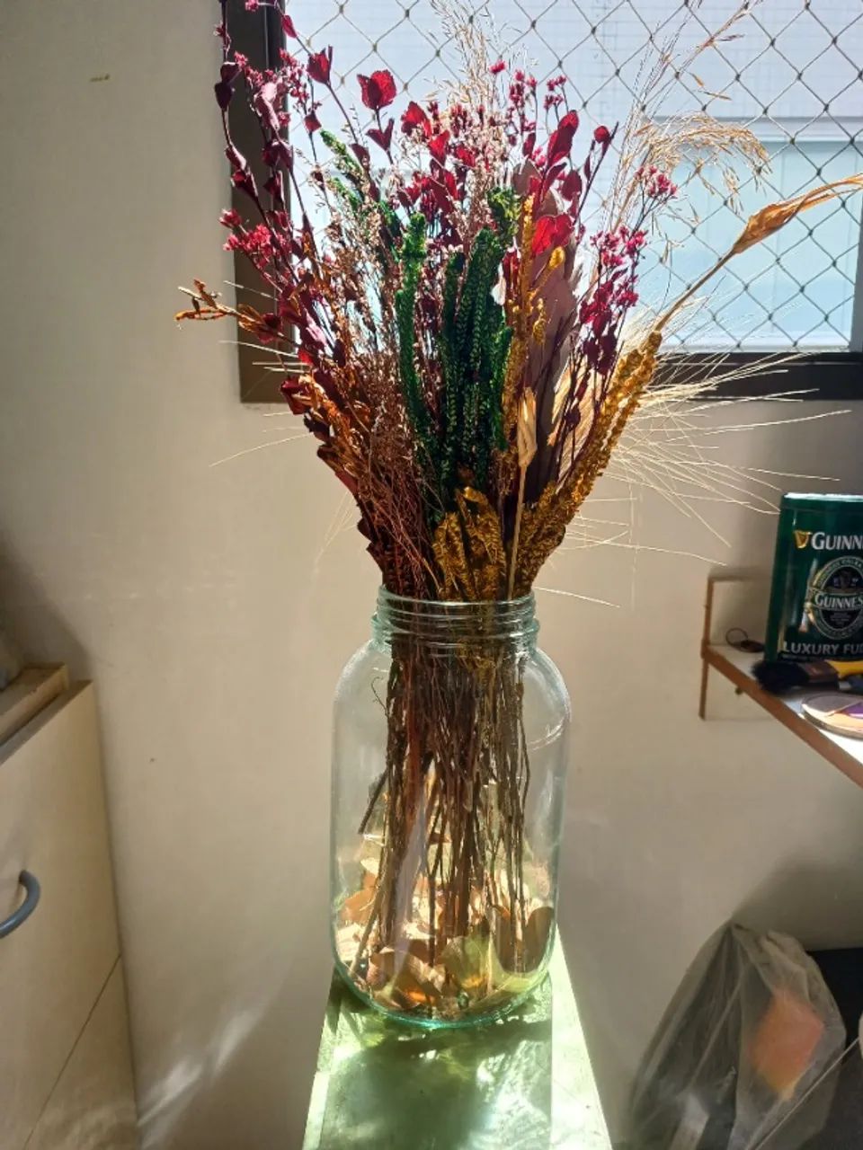 VASO DE VIDRO (POTE) + ARRANJO FLORES SECAS - Foto 3