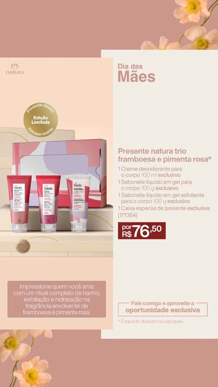 Kit Presente Natura Trio Framboesa e Pimenta Rosa - Edição Limitada