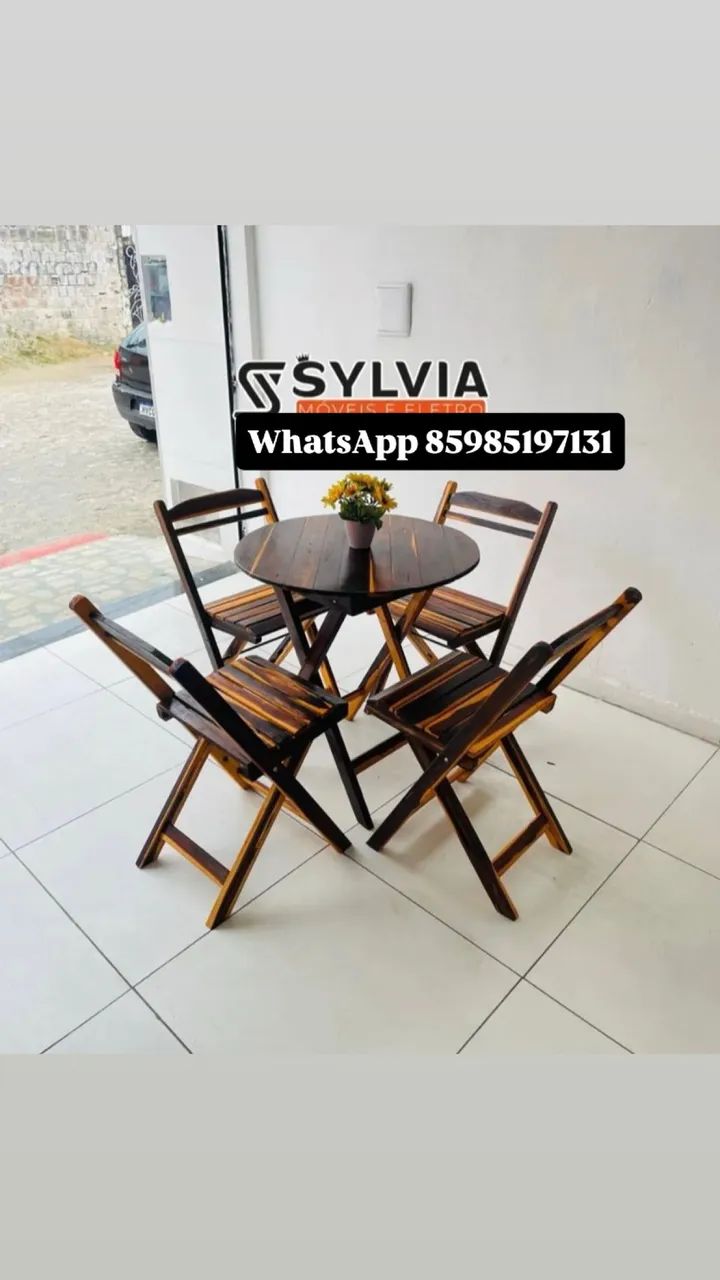 Conjunto de mesa e cadeiras dobráveis de madeira   - Foto 3