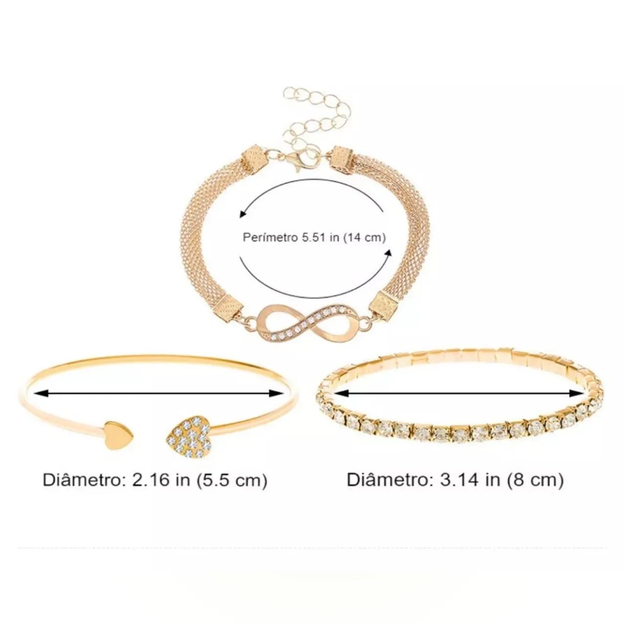 Bracelete 3 Em 1 Símbolo Do Infinito, Coração E Pedraria - Foto 4