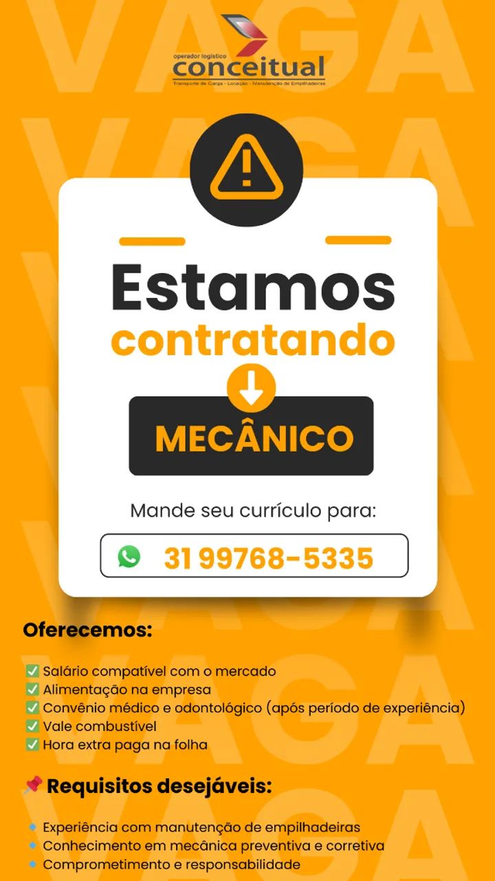 VAGA ABERTA -MECÂNICO DE EMPILHADEIRAS