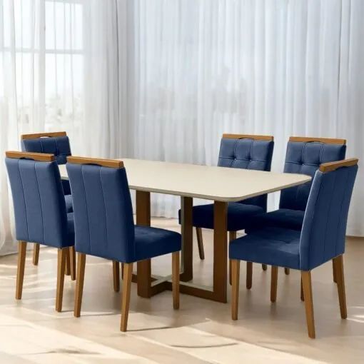 Mesa Atlas Mel/Off White Canto Copo 160×80 com 6 Cadeiras Sophia - Foto 6