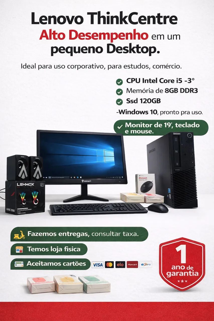 Computador completo i5 Lenovo, com garantia de um ano 