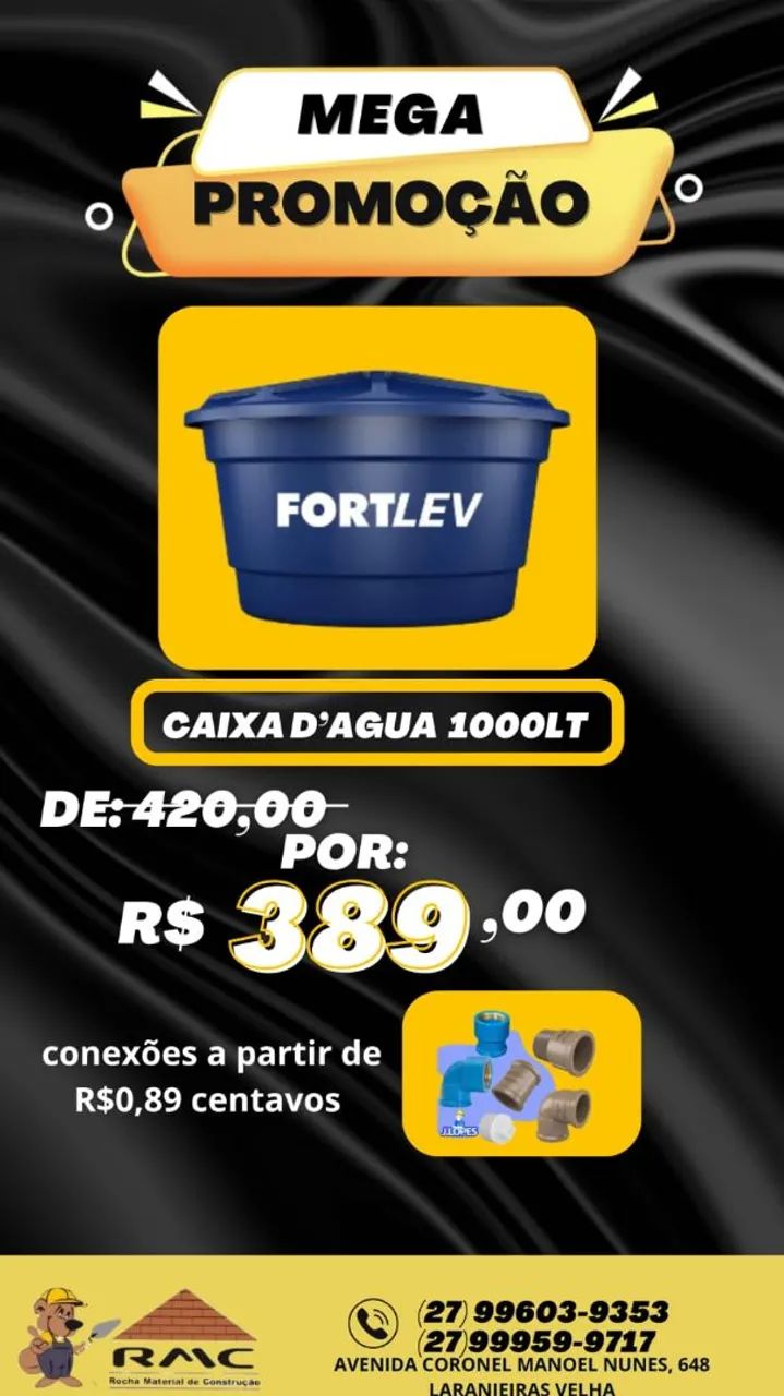 Caixa d'água 1000 Litros Fortlev - Mega Promoção!