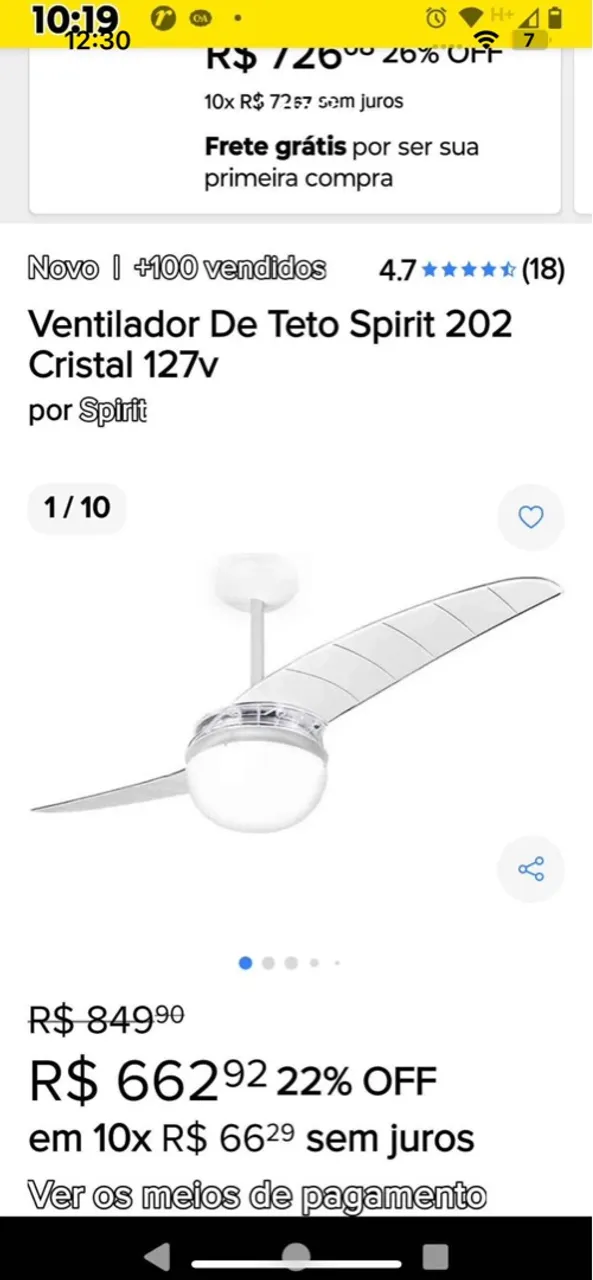 Ventilador de Teto Spirit 202 Cristal 127v - 22% OFF