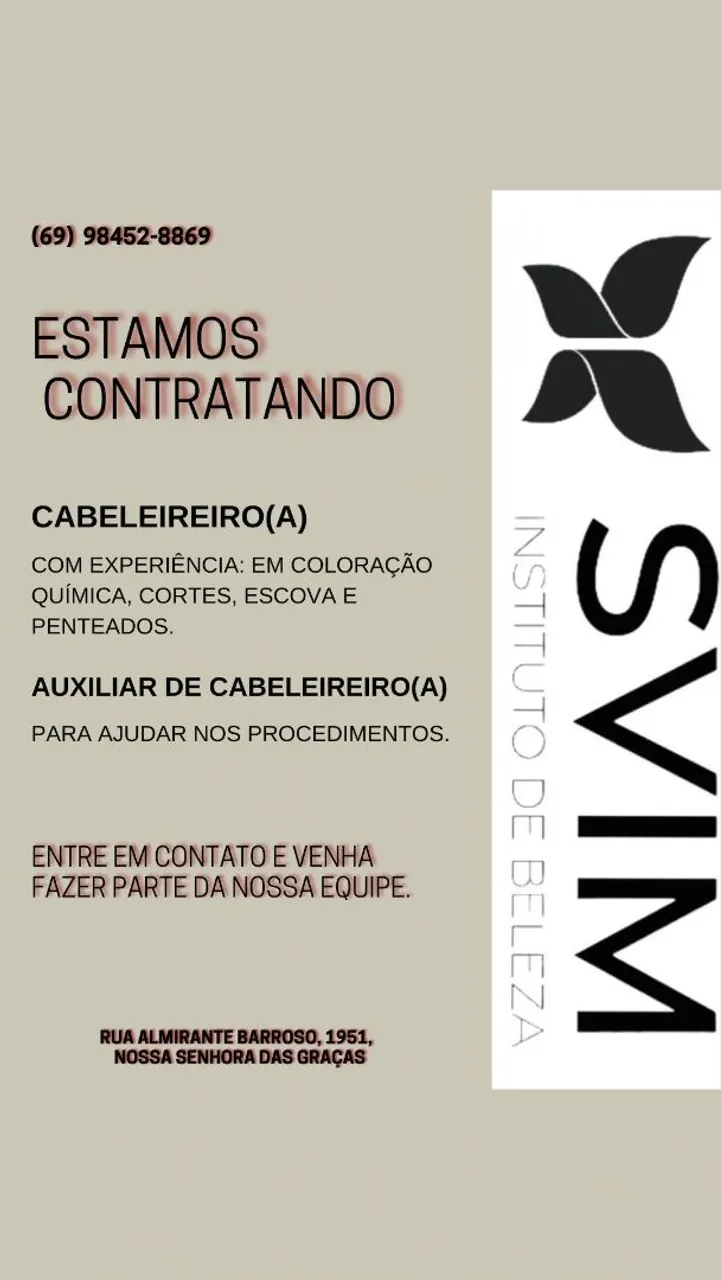 Vaga de Cabeleireiro Svim Almirante Barroso 