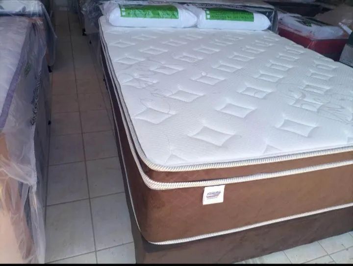 Cama Box Queen size - Colchão Molas ensacadas Pilow+top 