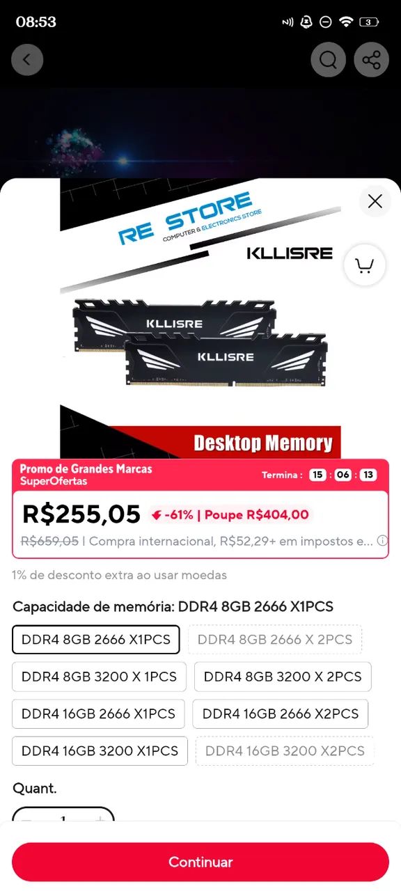 Memória ram ddr4 8gb - Foto 2