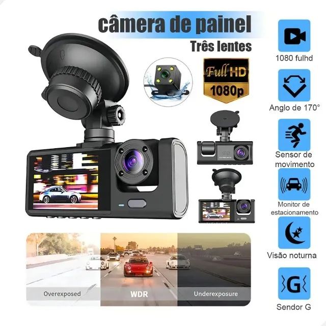Camera Tripla Veicular Interna Ideal Para Uber Hd - Foto 3