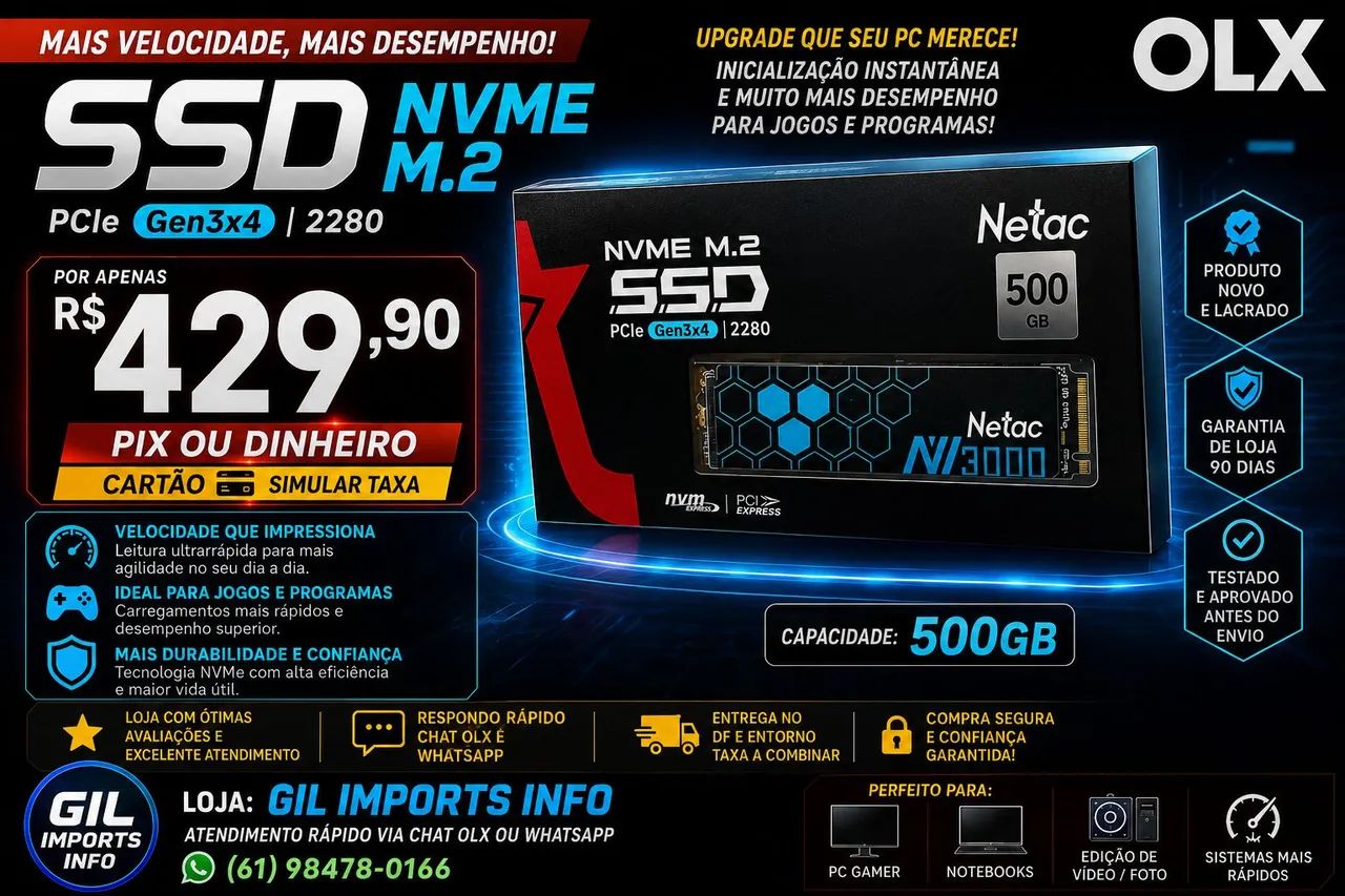 【新品未使用】Netac NVMe M.2 SSD NV3000 500GB SSD NVMe M.2 Netac NV3000 500GB PCIe Gen3x4 - Novo Lacrado | Alta