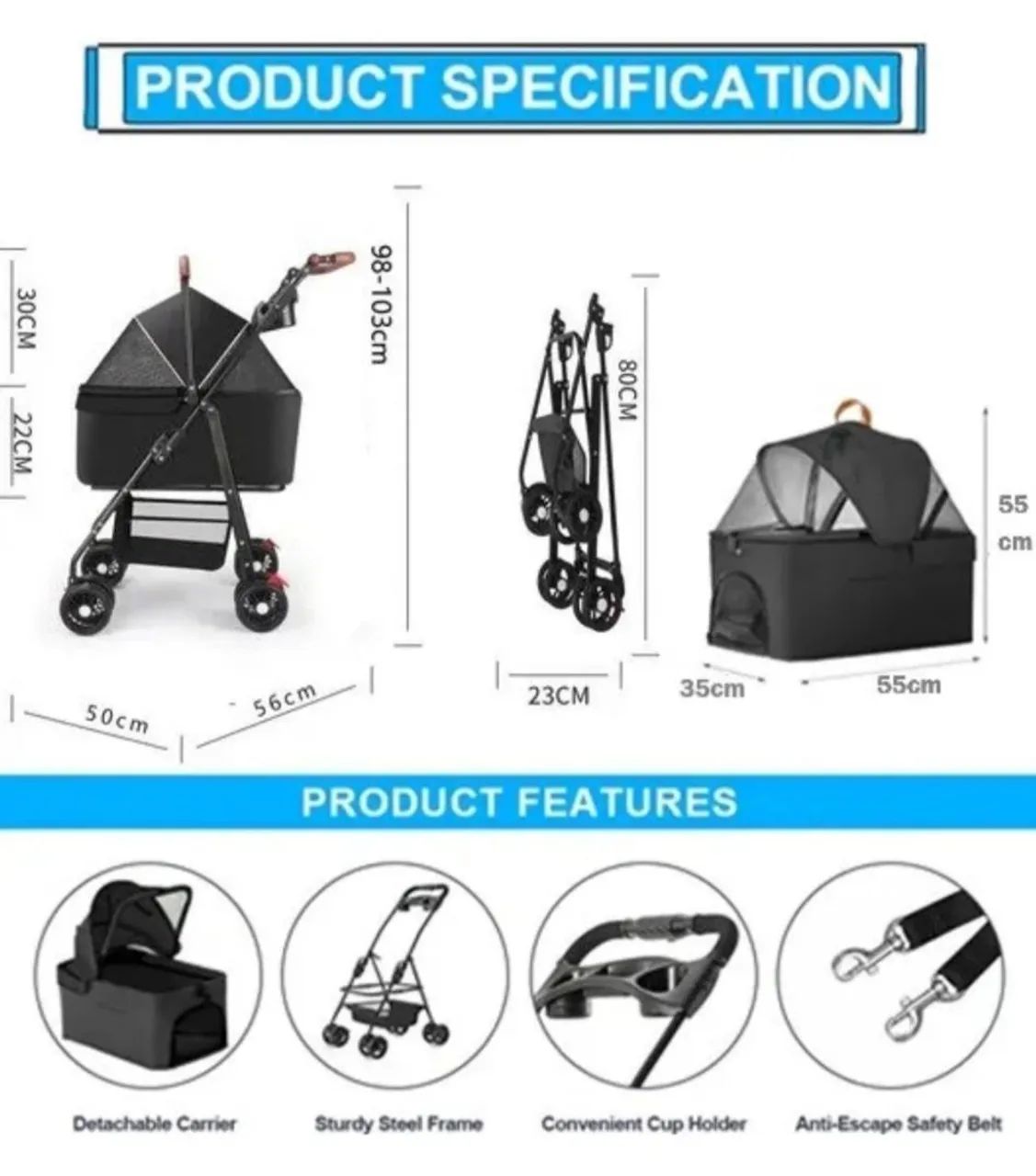 Carrinho de passeio para pets cães e gatos até 20kg - Foto 6