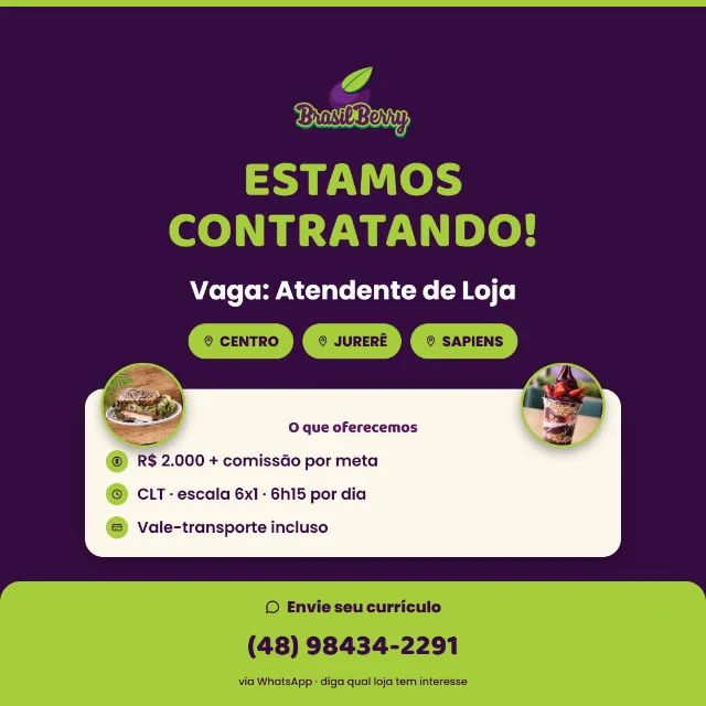 Estamos contratando. faça parte do nosso time!!