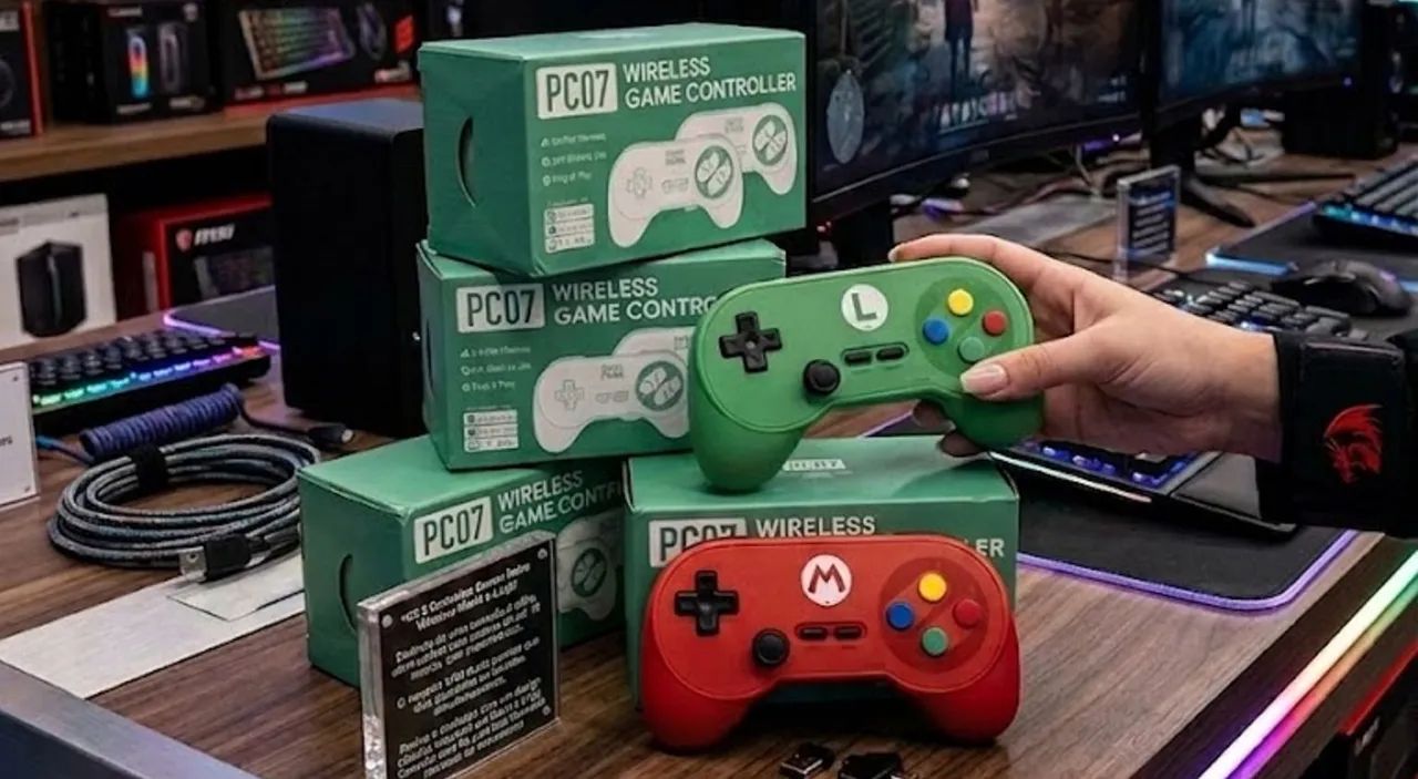 Kit Controle Gamer Retro Edição Especial Mário e Luigi
