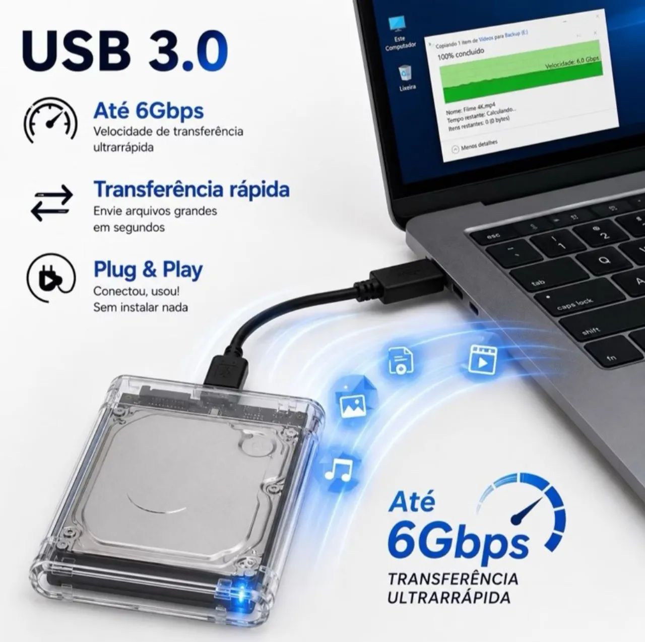 CASE PARA SSD OU HD ENTRADA USB 3.0 - Foto 4