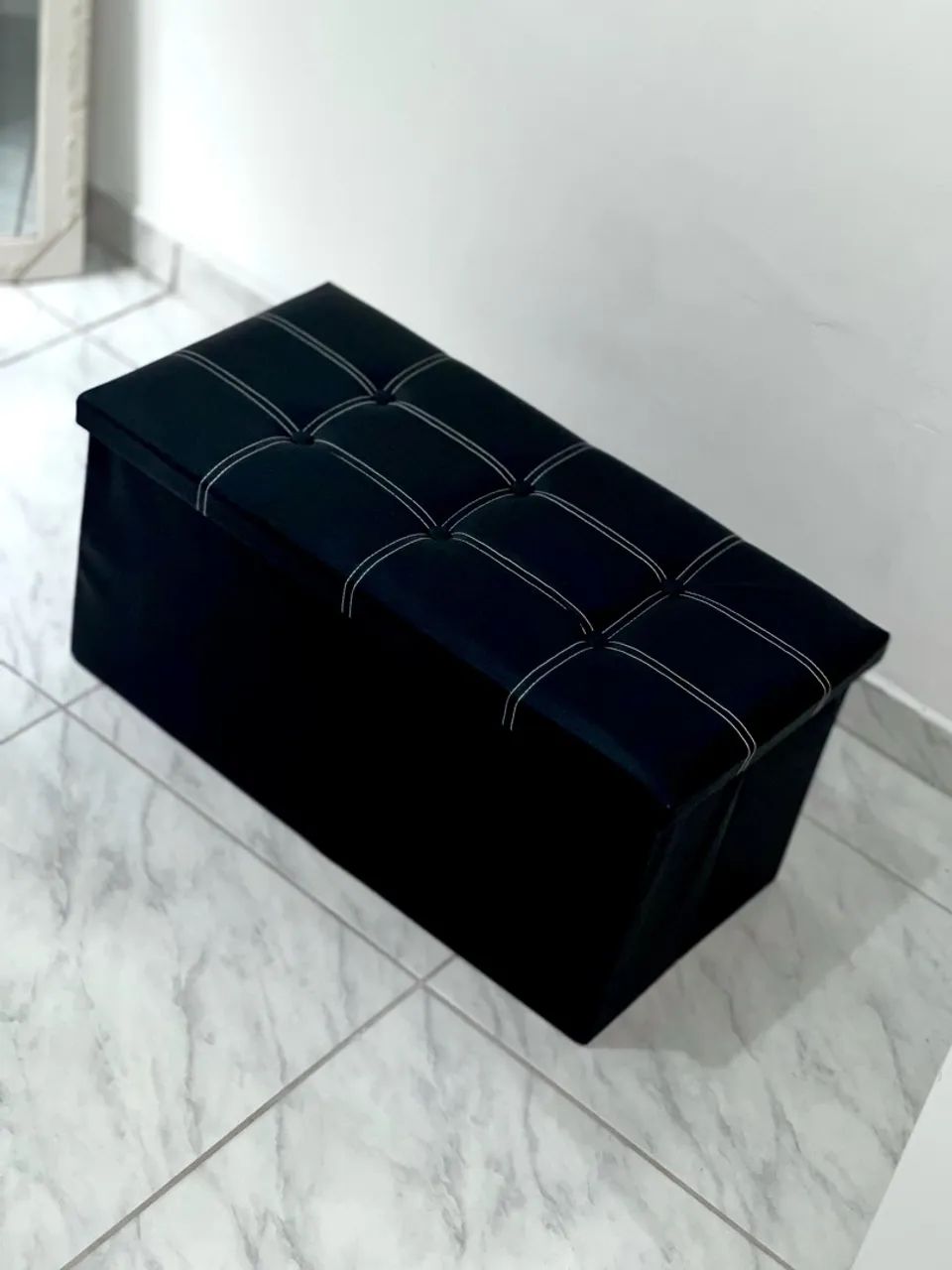 Puff Baú Retangular 78x38x38 preto - semi novo 