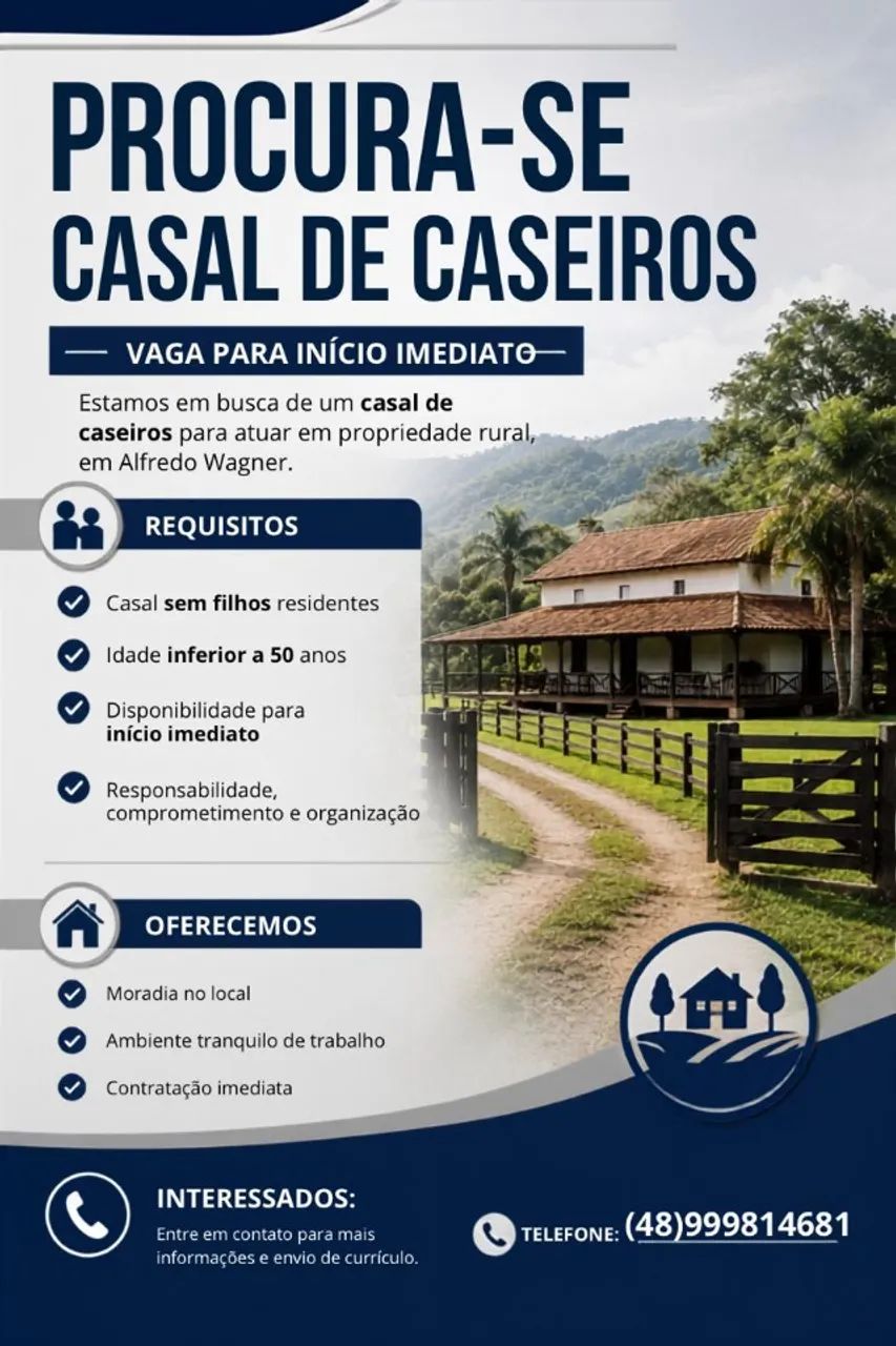 VAGA PARA CASEIRO EM ALFRESO WAGNER