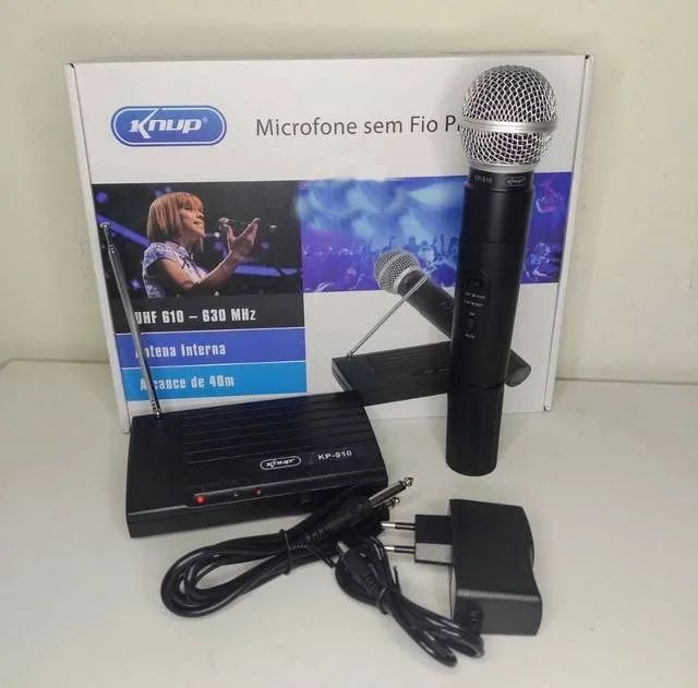 Microfone Sem Fio Uhf Wireless Bivolt Karaokê Profissional KP-910