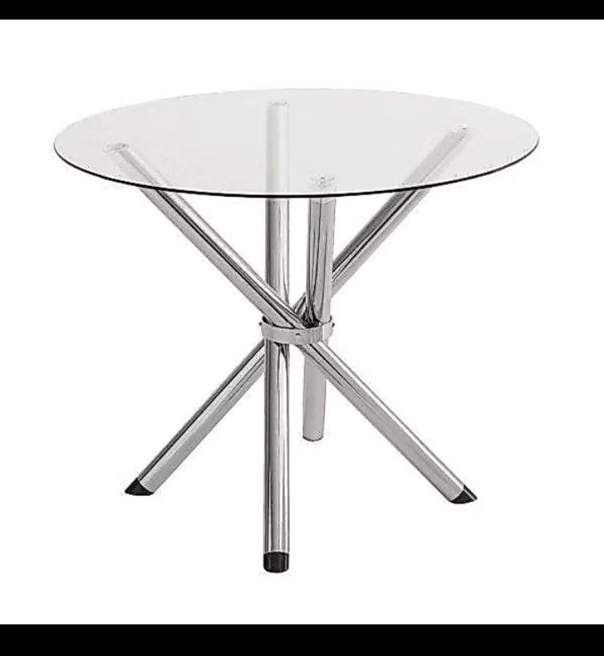 Mesa inox redonda de vidro com 3 cadeiras 