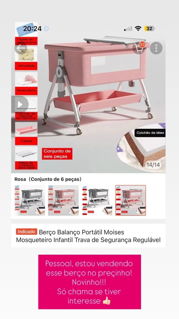 VENDE-SE BERÇO PARA MENINA MOISÉS 
