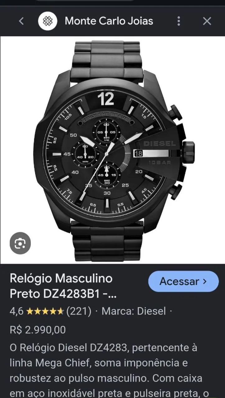 RELÓGIO DIESEL. PRETO 