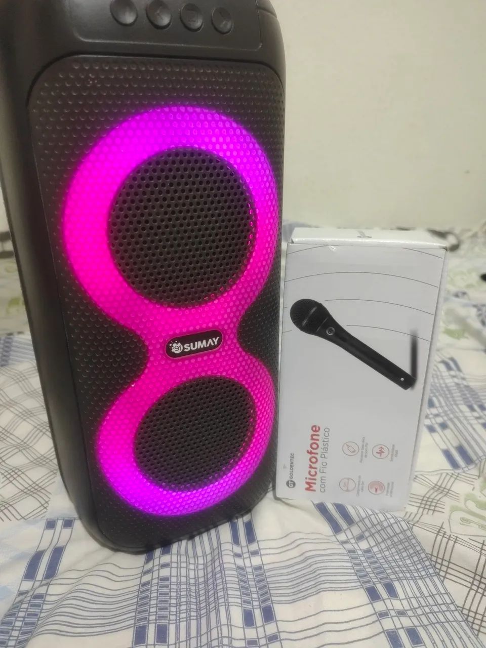 Caixa de Som Portátil Bluetooth Sumay e Microfone com Fio - Foto 3