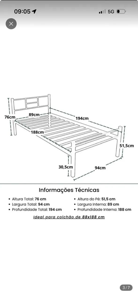 Cama solteiro estrutura de ferro  - Foto 3