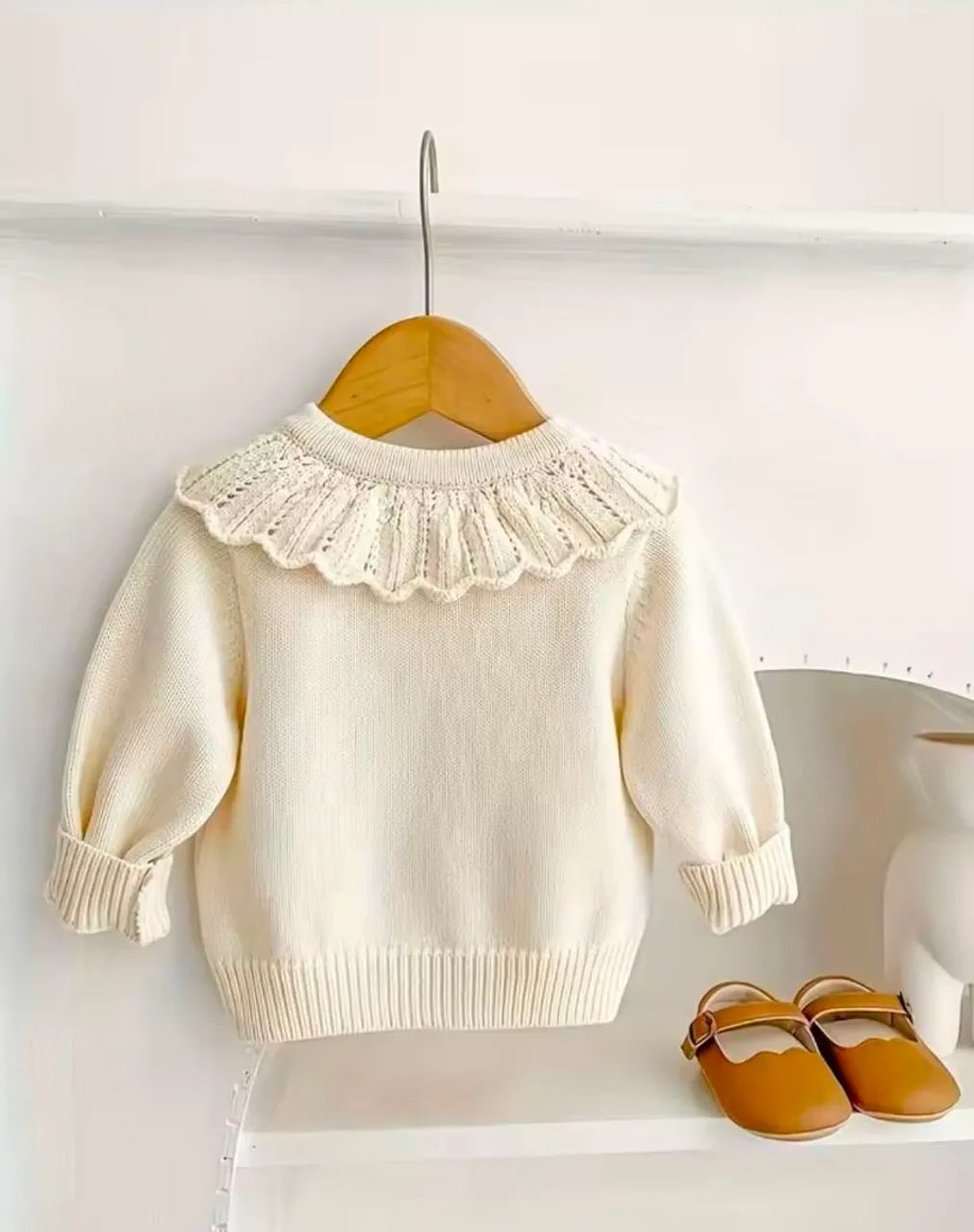 Casaco infantil menina cardigan  trico luxo jardim com gorro ? - Foto 3