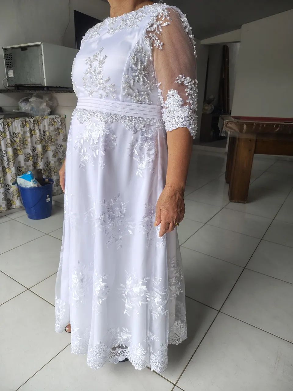 Vestido de casamento branco com pedraria e renda - Foto 4