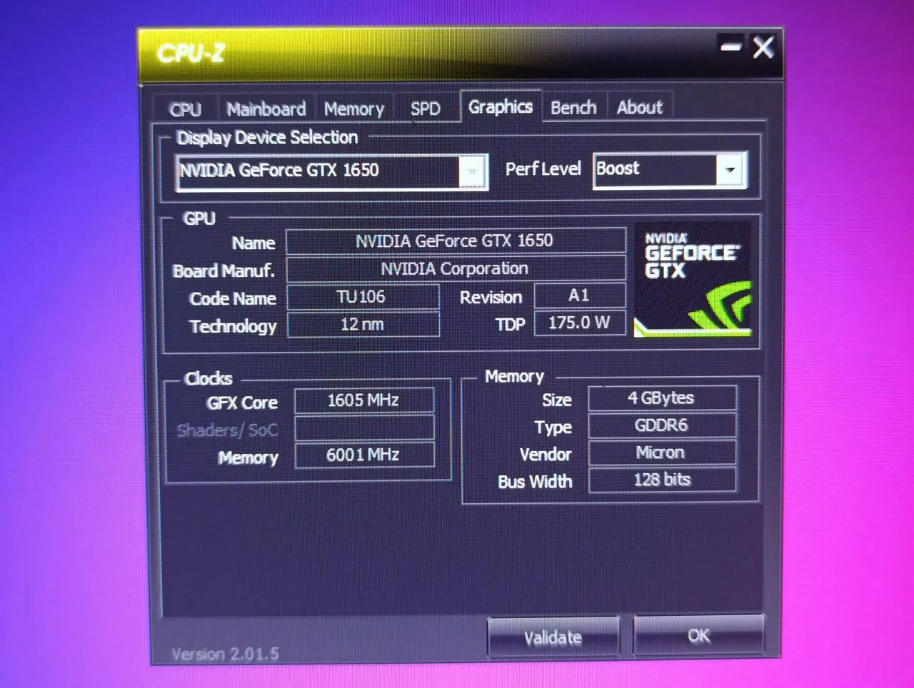 Placa de vídeo RTX1650 128bits