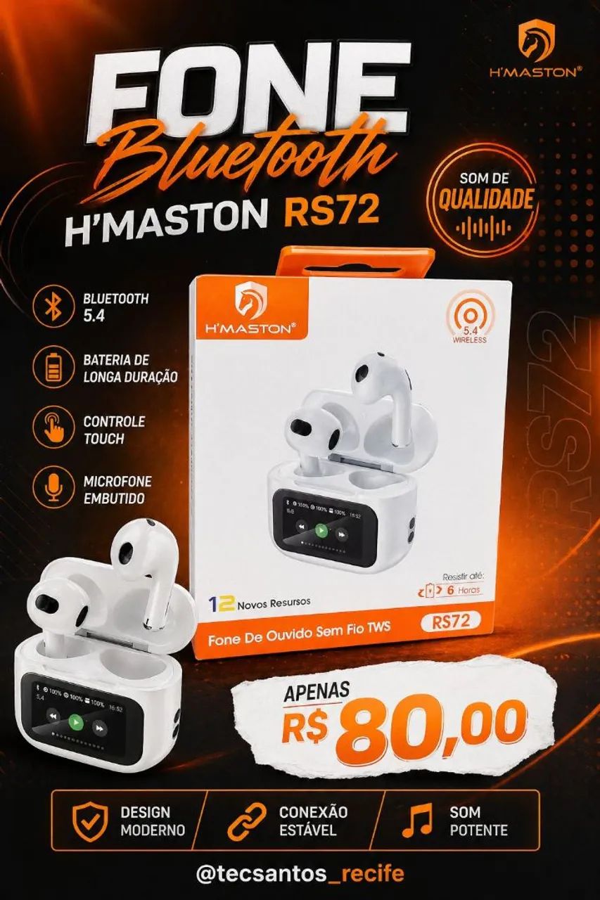 Fone Bluetooth H'maston RS72 