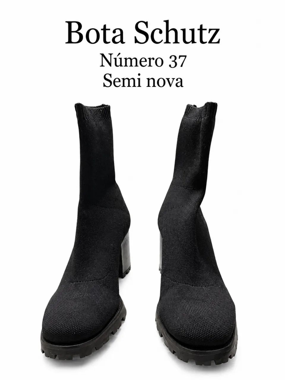 Schutz Bota Salto Bloco Knit Preta