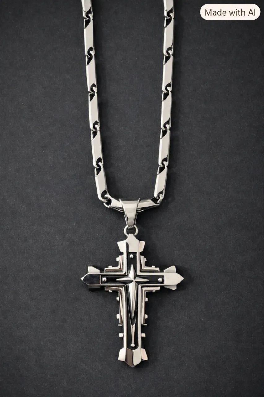 Conjunto em Aço Inoxidável - Corrente com Crucifixo