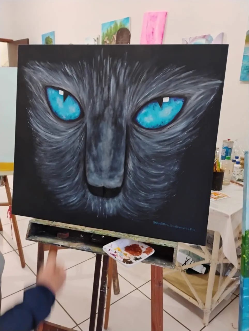 Pintura Tela - Gato Azul - Foto 2