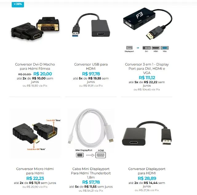 Adaptador de Vídeo: HDMi para VGA, Display Port, AV, Dvi e Muito Mais