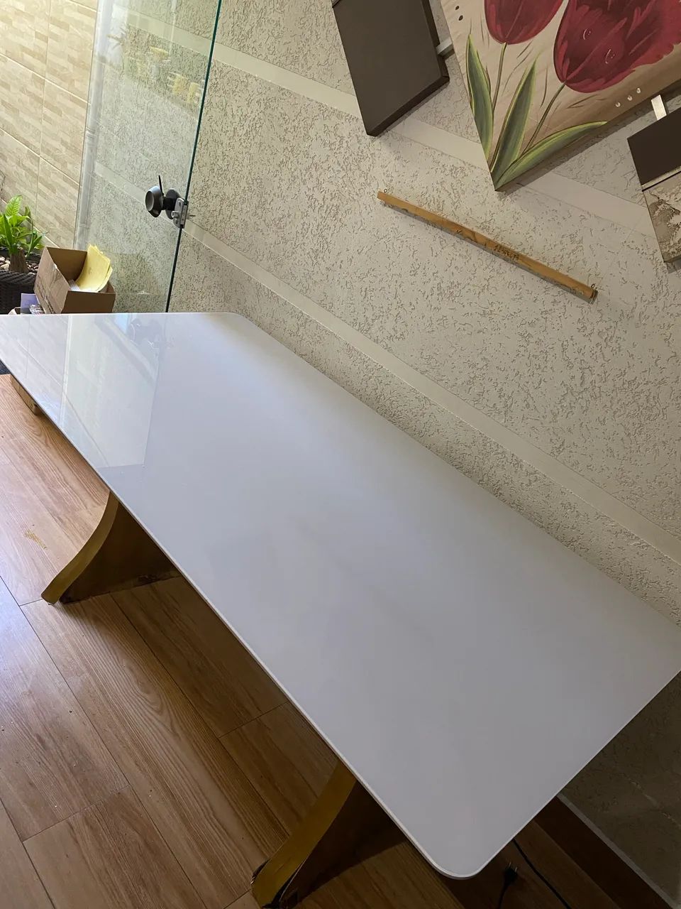 Tampo de Mesa de jantar retangular em vidro off white