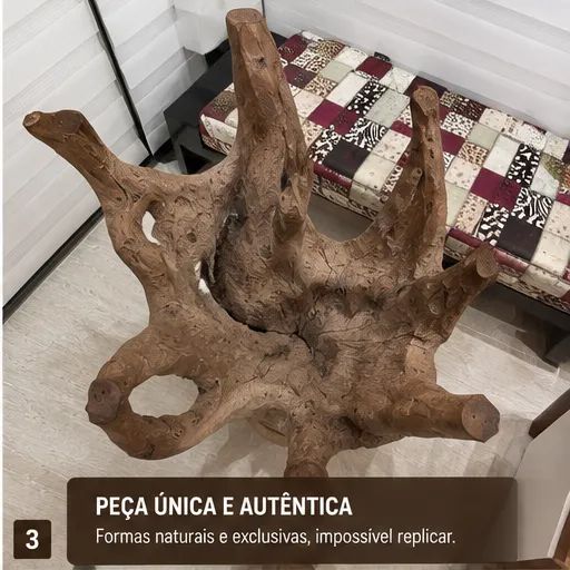 Base de mesa em madeira maciça escultural para tampo de vidro - Foto 4