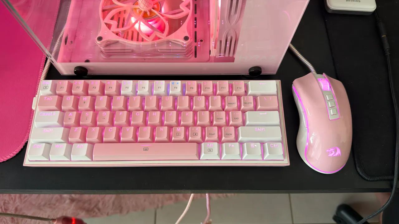 Kit Teclado e Mouse Redragon rosa e branco