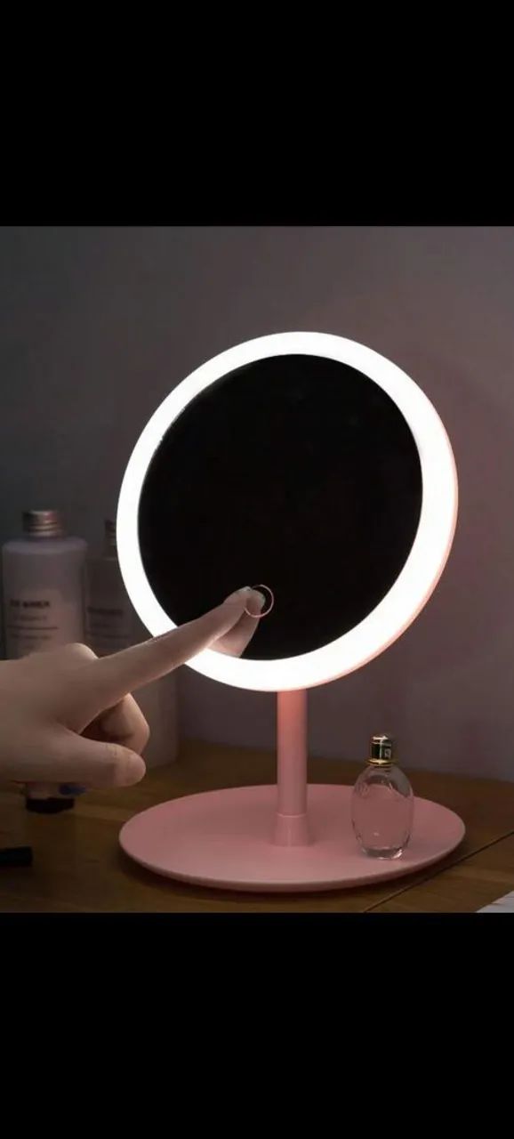 Espelho de Mesa LED Touch - Rosa Recarregável USB - Foto 2