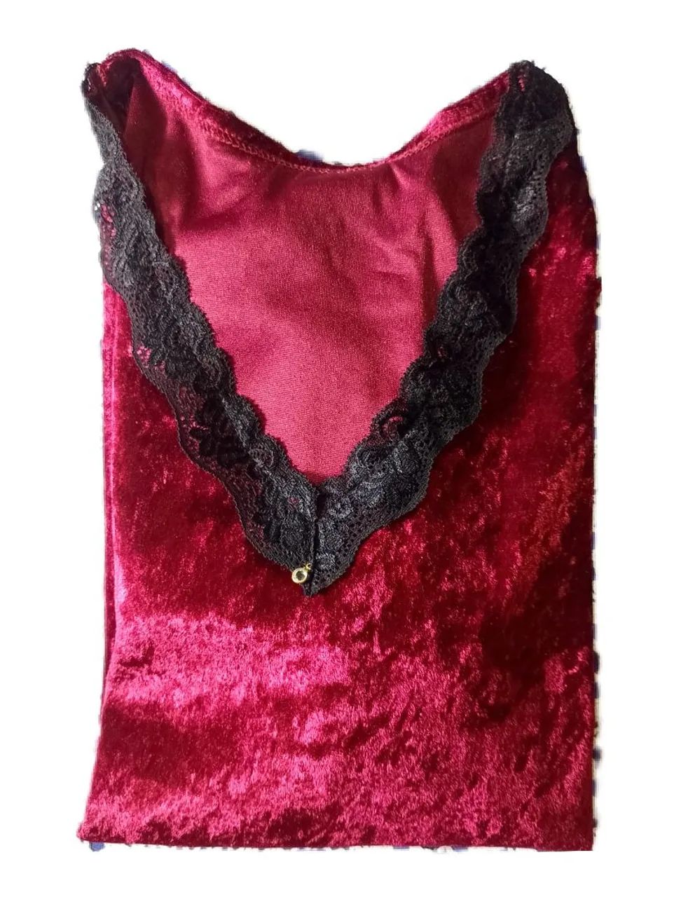 Pijama feminino veludo com renda vinho  - Foto 4