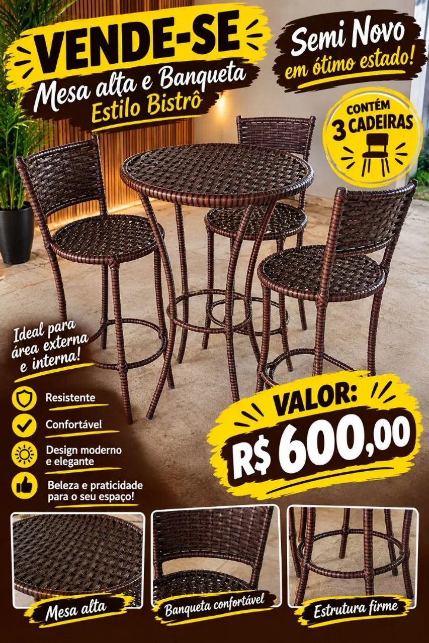 Mesa e 3 banqueta bistrô 