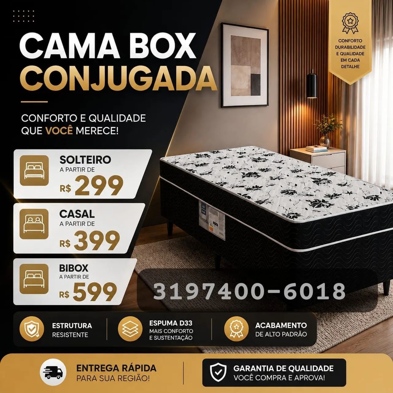Cama box, casal, solteiro 
