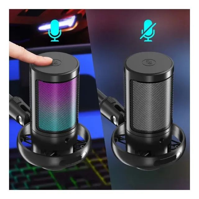 Microfone Condensador USB Cardioide RGB para Gravação e Jogos Preto - Foto 2
