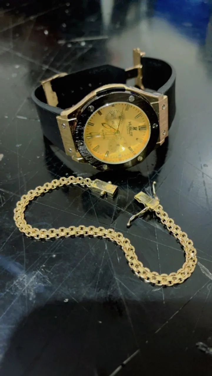 RELÓGIO DOURADO + PULSEIRA BRINDE