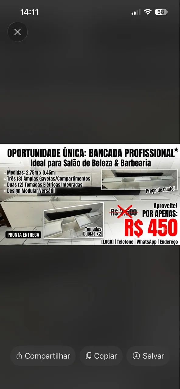 Bancada de salão e barbearia 