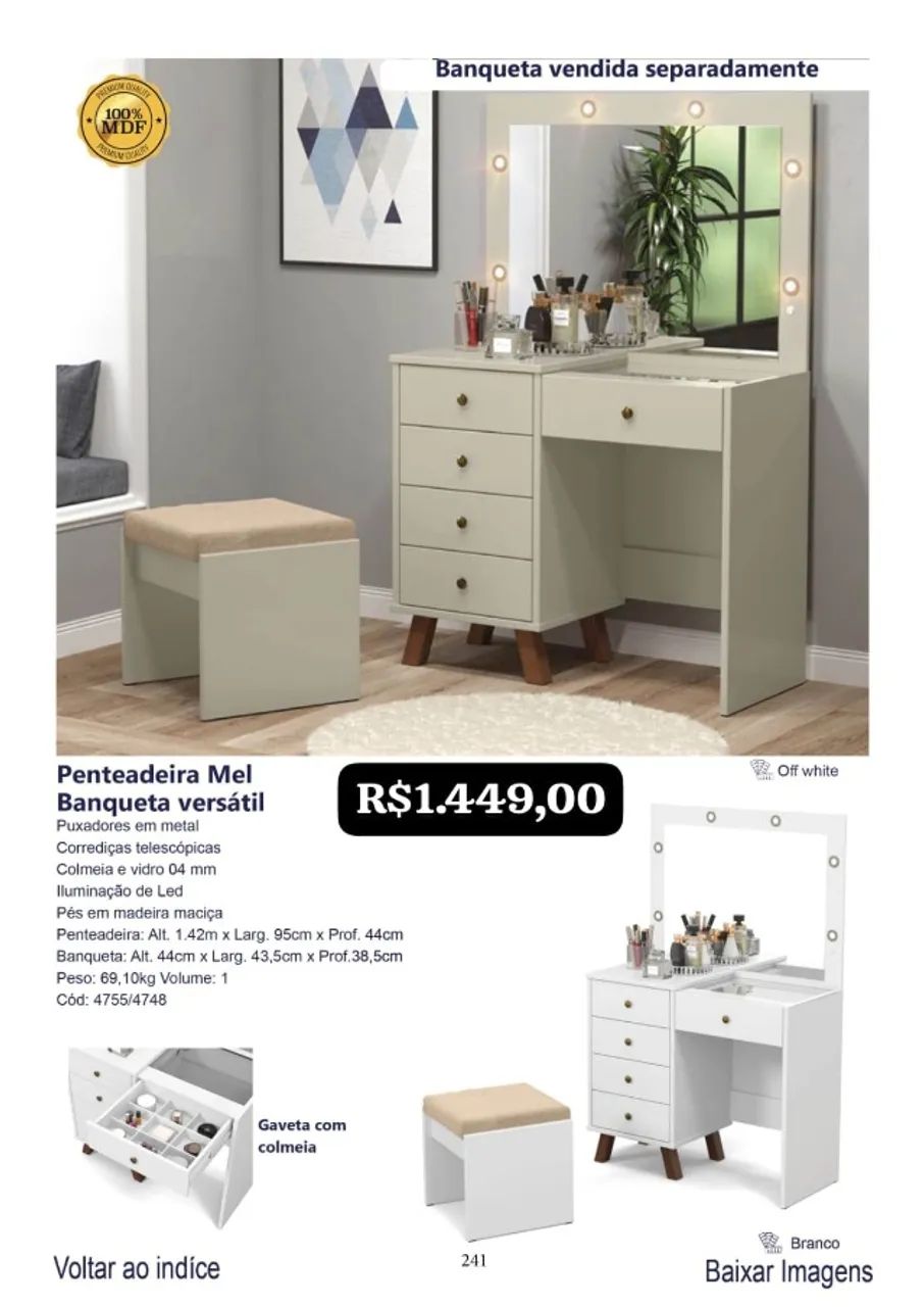 Penteadeira Mel com banqueta