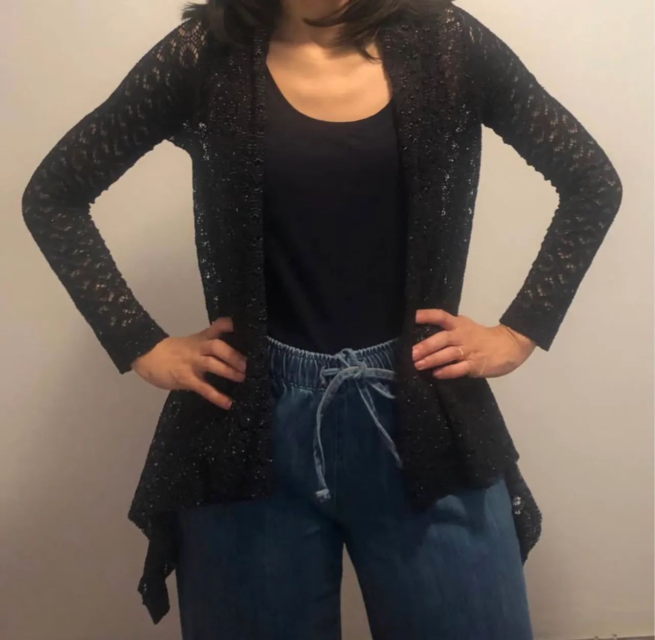 CARDIGAN ALONGADO PRETO (M)