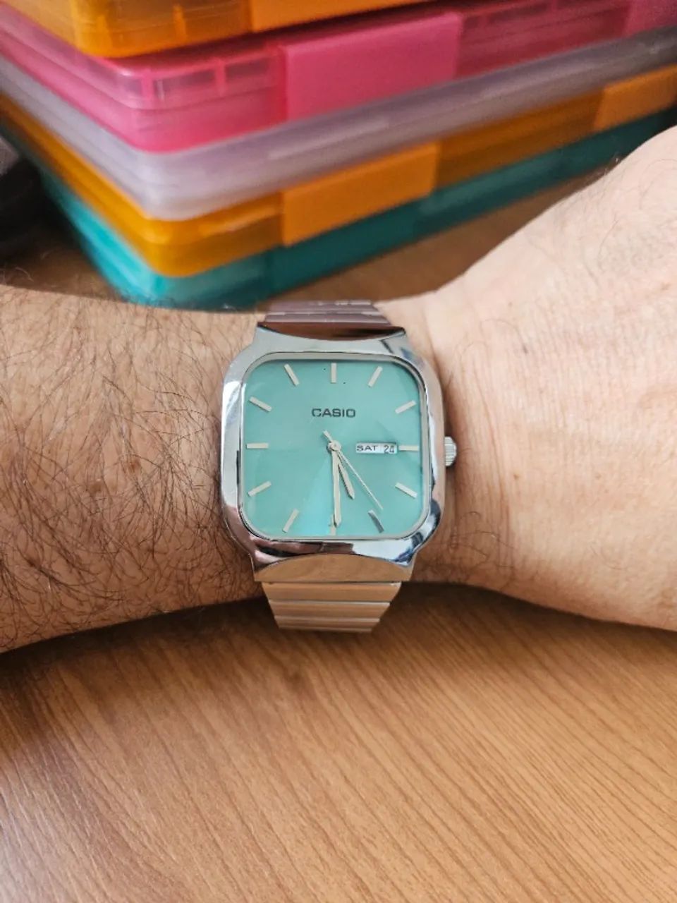 Relógio Cásio Vintage Prata/ Tiffany - Foto 2